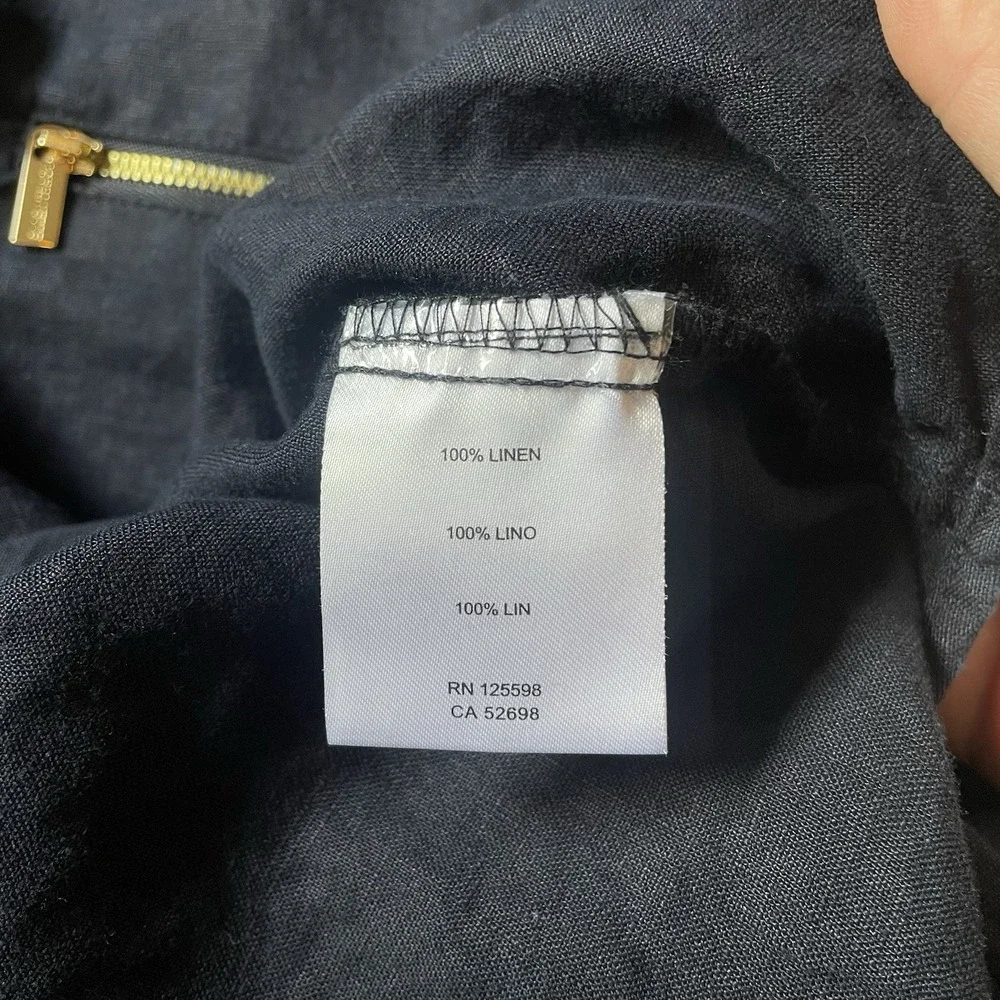 Ellen Tracy Linen Roll Tab Sleeve Navy Blue Women's Tunic Blouse Size L Coastal - Picture 9 of 10